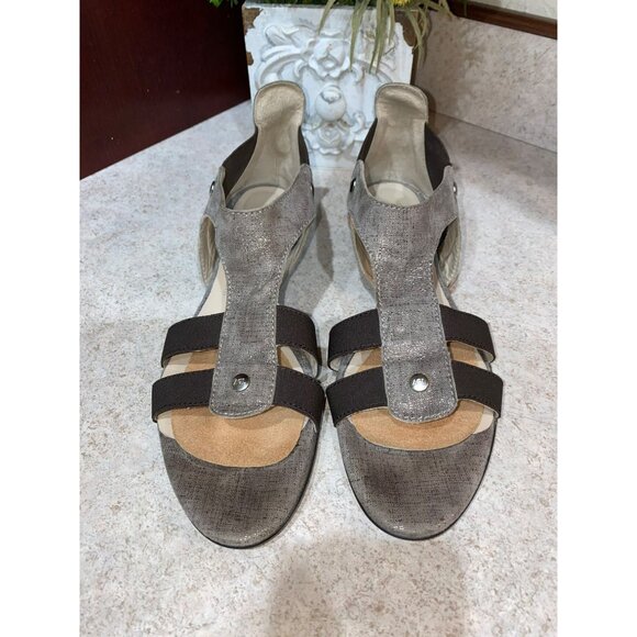 AGL Attilio Giusti Leombruni Womens Sandal Size 37.5 Metallic Gray Leather & Ela - Picture 3 of 8